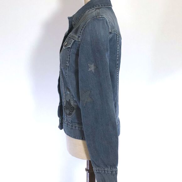 Gap Medium Blue Denim Trucker Jacket Stretch Art - Picture 3 of 9